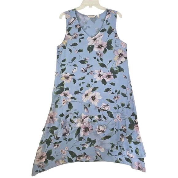 Soft Surroundings~Size M~Blue Floral Sleeveless Lined Summer Dress Asymmetrical. - Picture 5 of 16